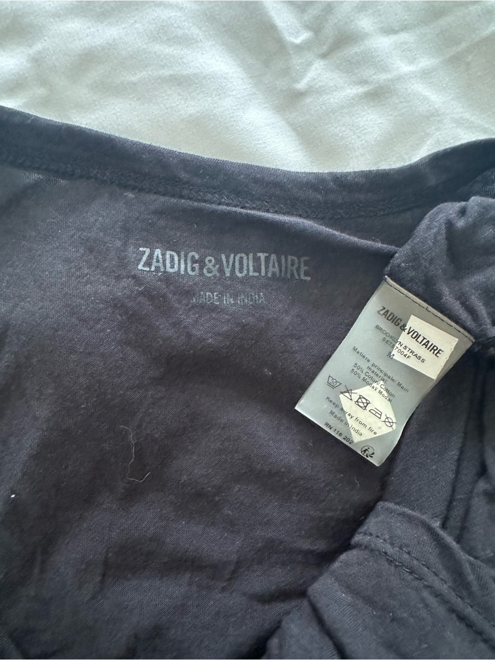 Zadig & Voltaire Black Modal Cotton Blend Skull V-Neck Top Size Medium - Picture 4 of 4